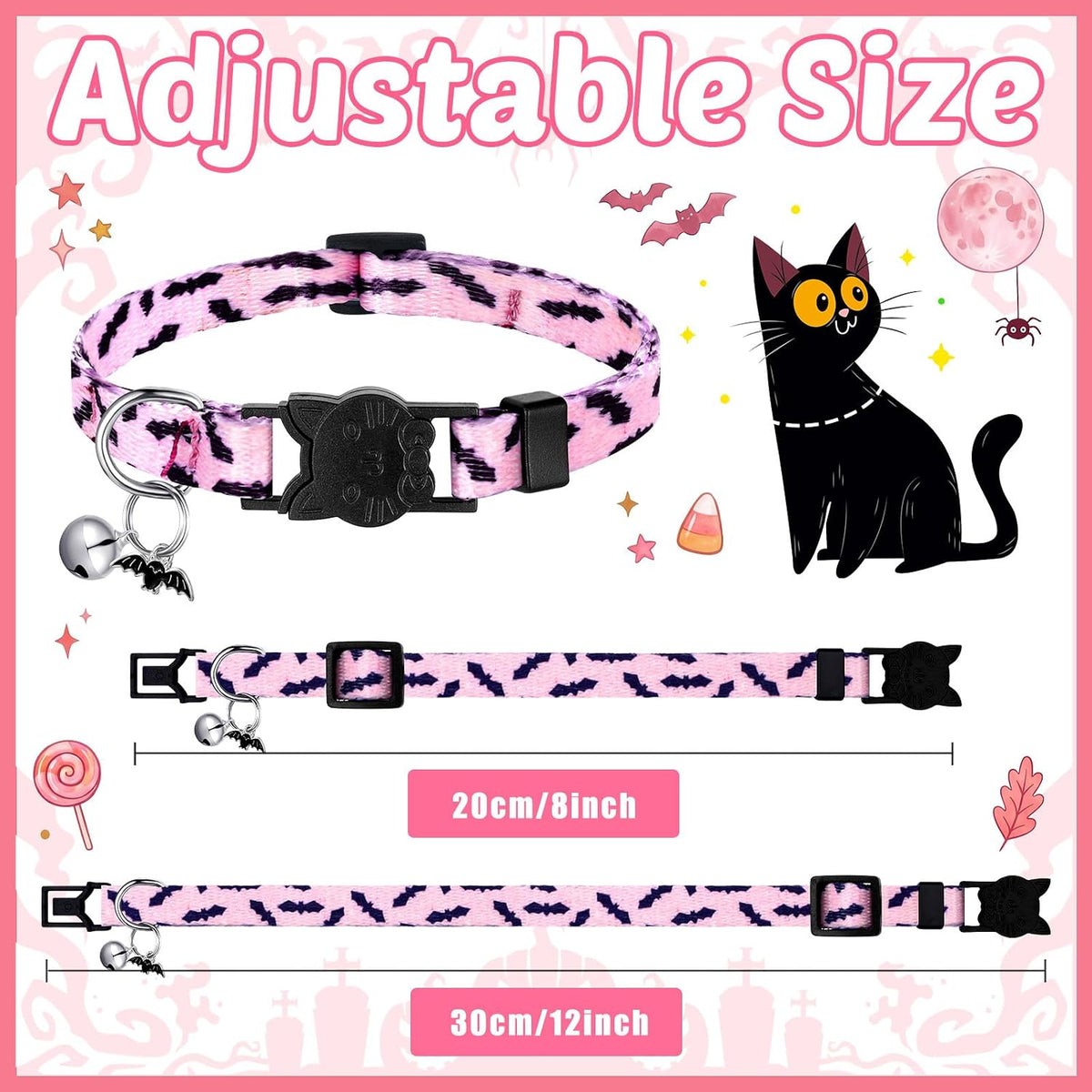 8 Pcs Halloween Cat Collars Breakaway with Bell - Pink Halloween - image 3