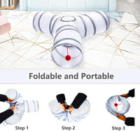 Cat Tunnel Tube Toys, 3 Ways Tunnels for Indoor Cats with Play Ball – Essentials for Cats - 3 Way White Gray - image 2