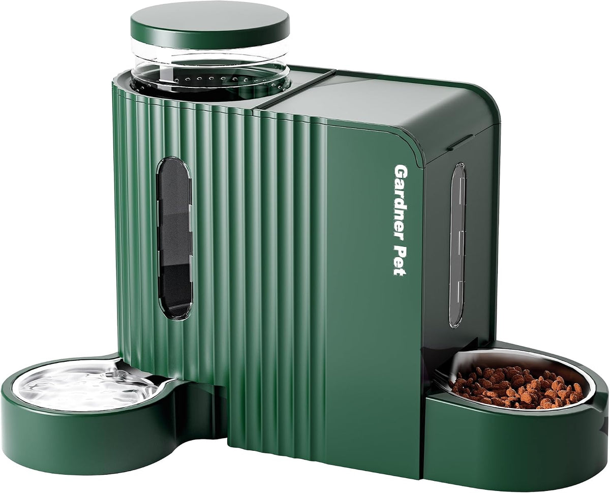 Gravity Automatic Cat Feeder, Water & Food Dispenser Set - Large (0.8 Gallon x 2) / Dark Green