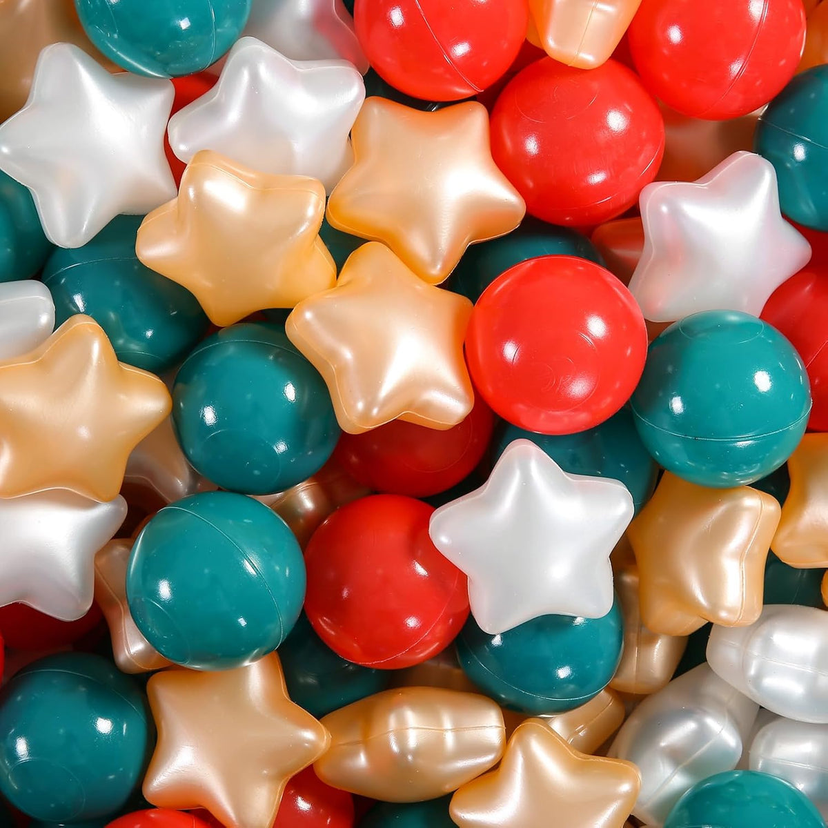 Star Ball Pit Balls for Toddlers, Ball Pool Play Tent - Red+Pearl White+Pearl Gold+Deep Green / 100