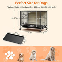 Dog Crate Furniture, 32.5" Wooden Dog Crate Furniture Side End Table, Indoor Kennel with Double Doors, Dog Crates for Medium Dogs, Grey