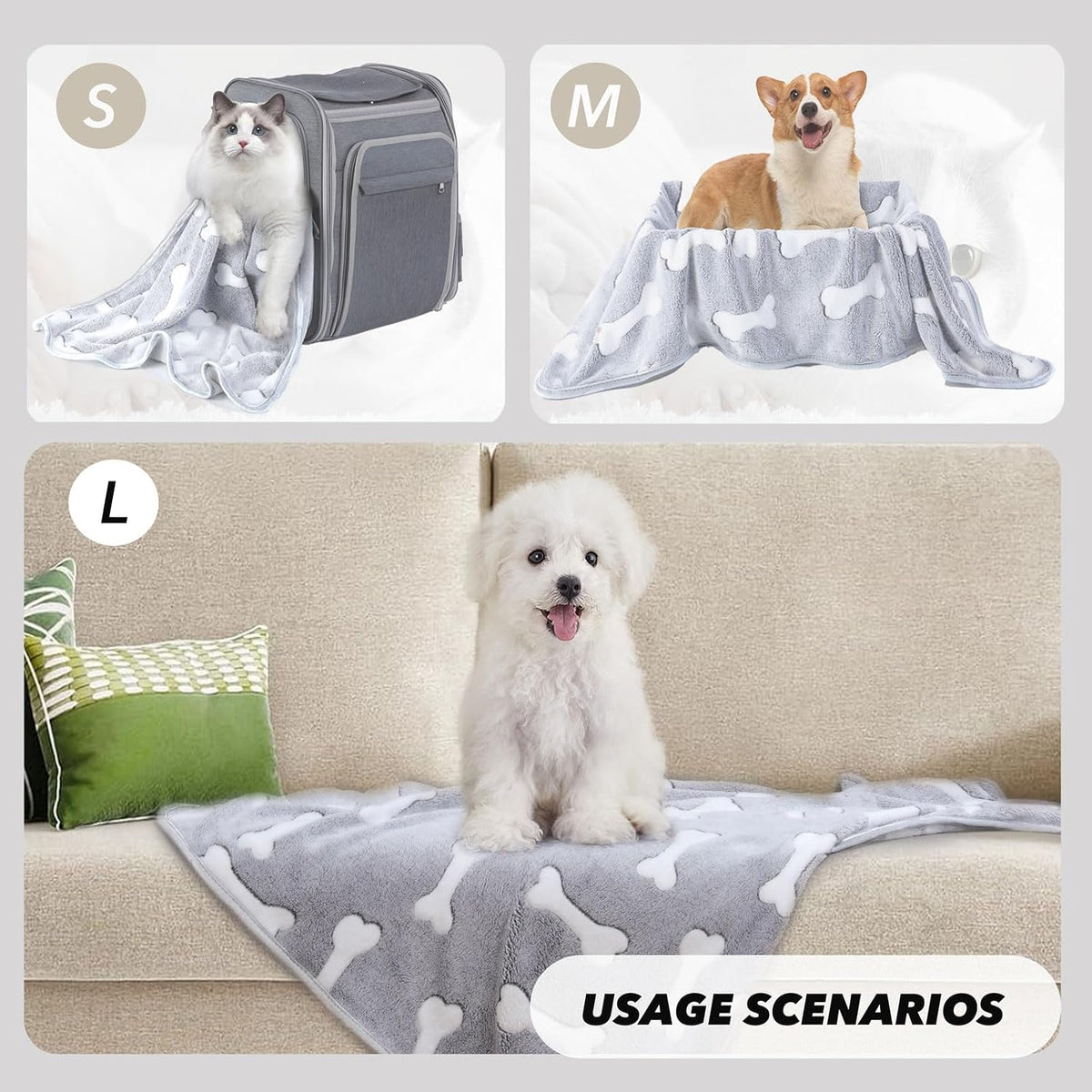 1 Pack 3 Puppy Blanket, Fleece Pet Small Dog Blanket for Puppy Cat, 40"x30" – Essentials for Dogs - Large(40"x30") / Bone/Love/Star - image 3