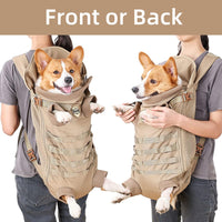 FLAdorepet Tactical Dog Backpack Carrier Front Back Bag for Medium - khaki / 21.7"L x 14.2"W x 4.5"H - image 3