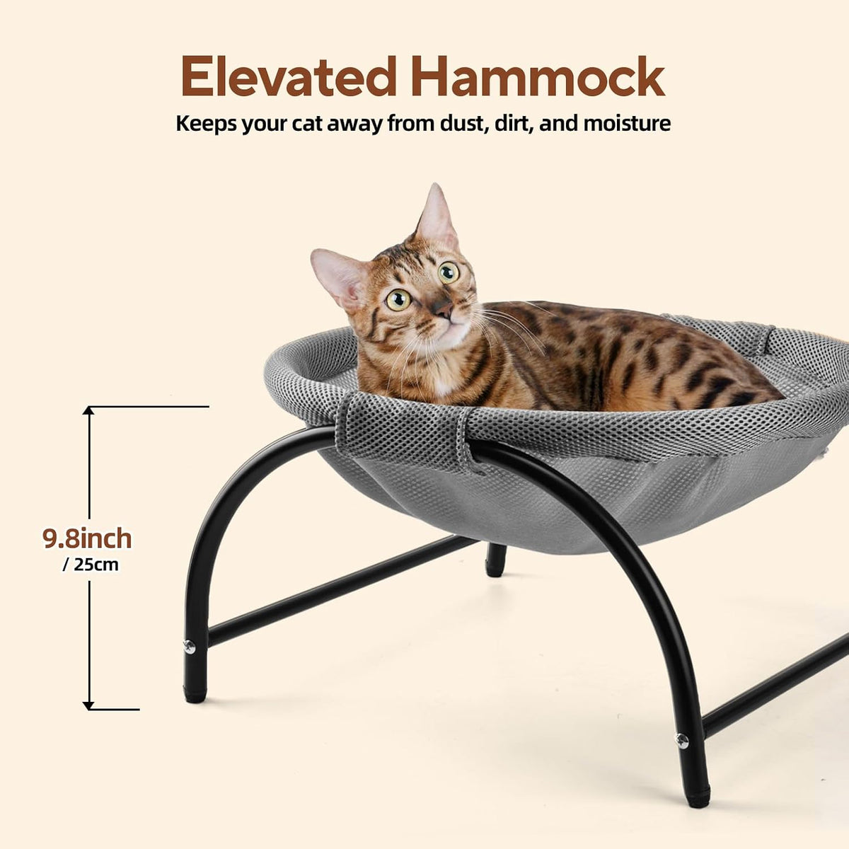 Raised Cat Hammock Bed, Pet Bed for for Indoor Cats - Grey / Mesh - image 3