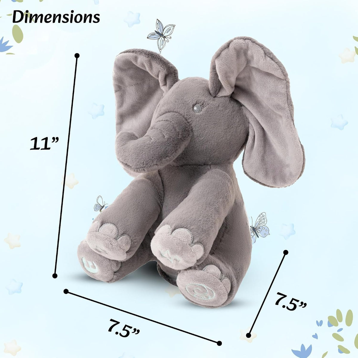 Dimple Kaia Peek-A-Boo Elephant, Interactive Singing Plush Toy - Grey Elephant - image 2
