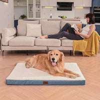 Outdoor Dog Beds for Extra Large Dogs, XL Pet Bed for Large Sized Dog, Egg Crate Foam Pet Bed with Removable Washable Oxford Cooling Cover, Blue White