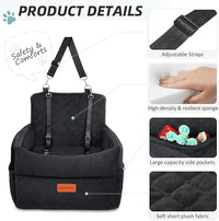 Small Dog Car Seat, Memory Foam Dog Booster Car Seats with Thick Cushion for Medium Dogs Under 35lbs, Detachable Washable Dog Bed for Car, Pet Carseat with Storage Pockets,2 Safety Belts