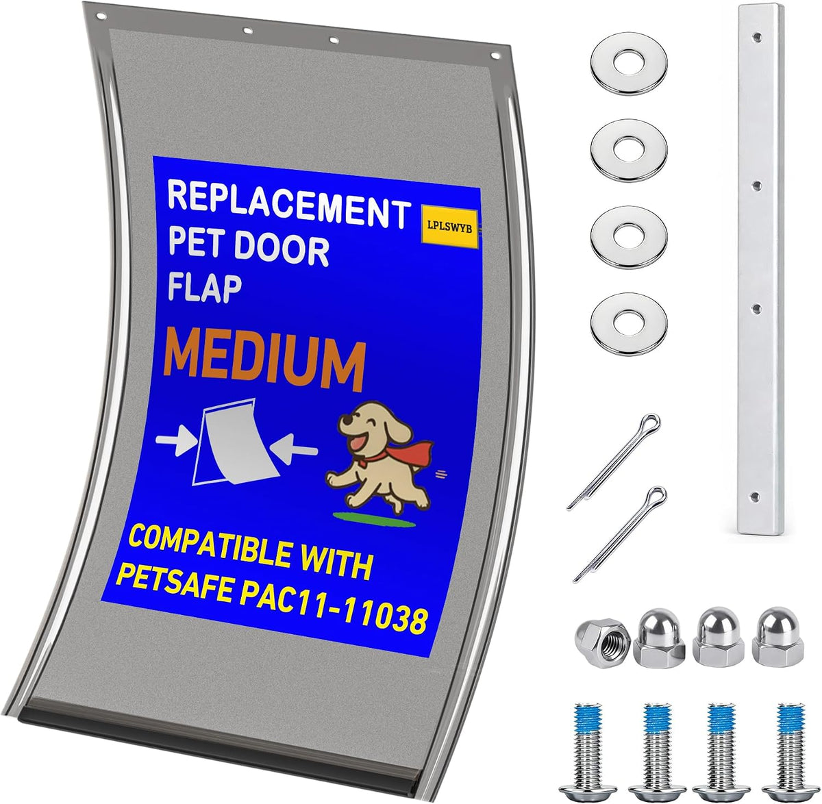 2PC Replacement Flap PAC11-11039 with Screws & Washers for PetSafe - With Bracket-smoky Translucent / Medium PAC11-11038 / 1