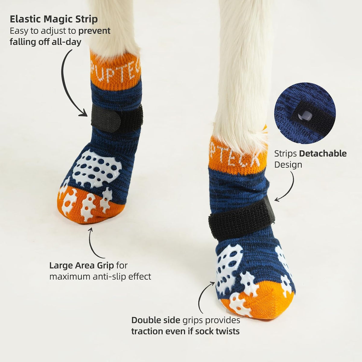 PUPTECK Anti-Slip Dog Socks with Double Sides Grips for Small Medium - Dark Blue / X-Small (4 Count) - image 3