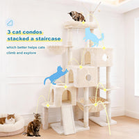 Hey-brother Cat Tree Tower with 3 Condos - 74.8 inches / Beige - image 3