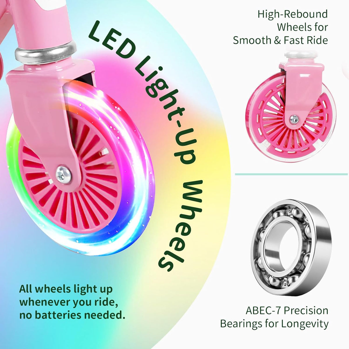 BELEEV V2 Scooters for kids Light-Up Wheels & Stem & Deck - Light Pink - image 3