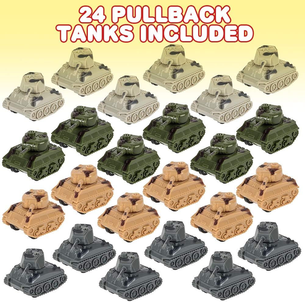 ArtCreativity 24 pack of 2 inch mini pullback army tanks in four colors - view 2