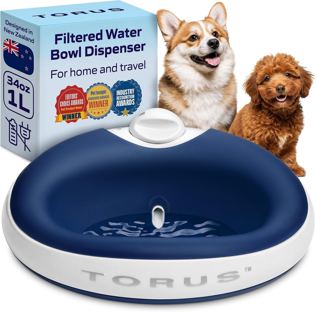 Filtered Portable Dog Water Dispenser - Blue Mini + (6-Pack) Filters / Mini (34 oz / 1L) / Hydration Kits - image 2