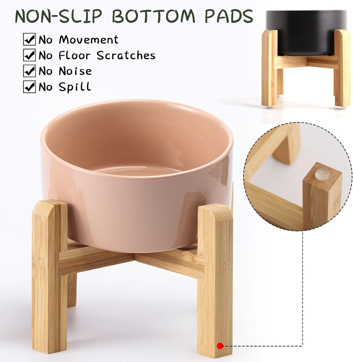 28 OZ Rust Red Elevated/Raised Ceramic Dog Bowl for Small and Medium - Khaki / 3.6 Cups - Medium - image 2