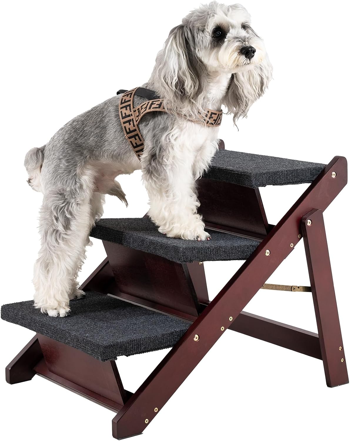 MEWANG Wooden Pet Stairs - 2 Step Foldable Ramp for Senior Dogs & Cats – Essentials for Dogs - 3 Steps – For Sofas & Low Beds (18–26 in) / 1 / 24.8" L x 17.2" W x 19.5" H