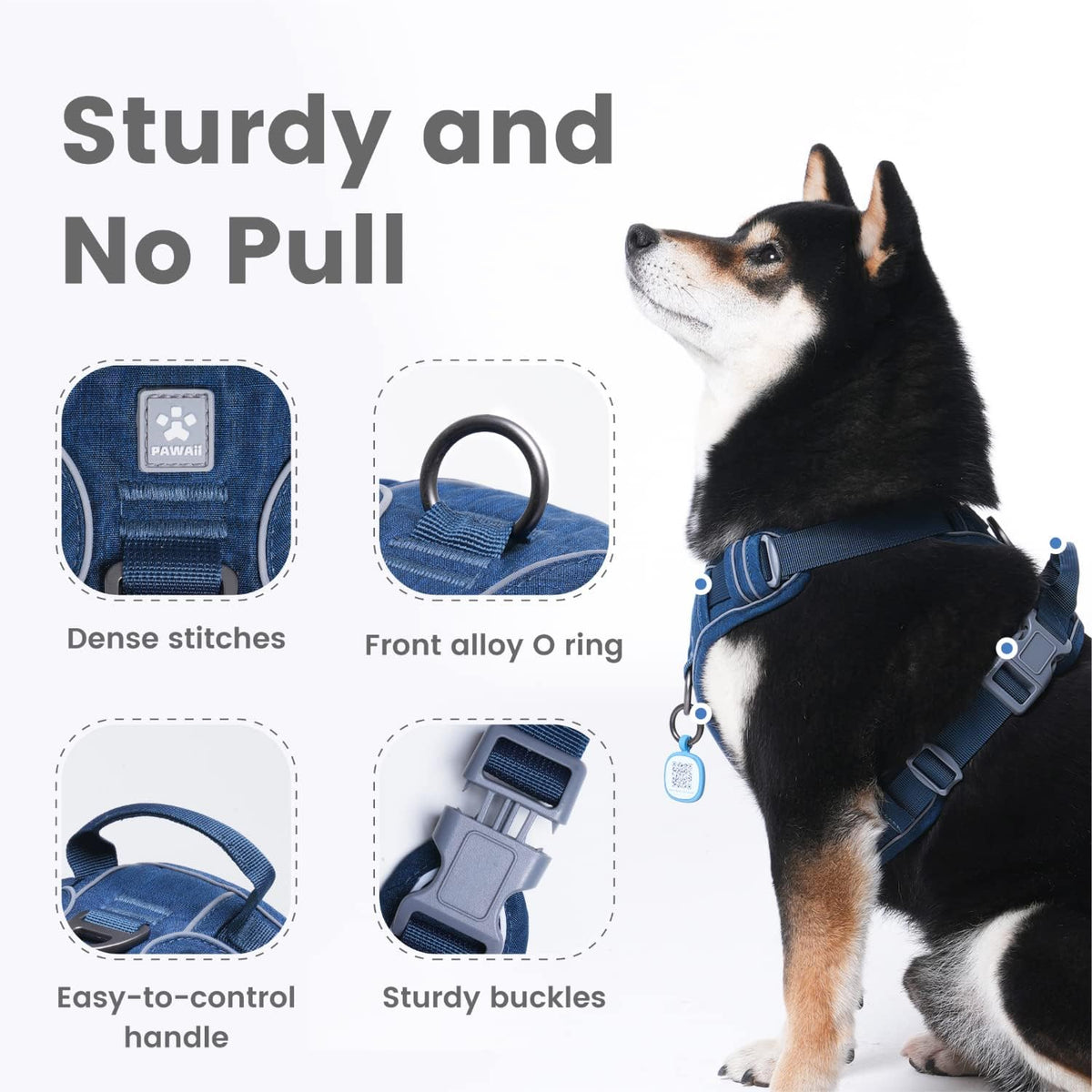 Pawaii No Pull Dog Harness with Pet ID Tag, Reflective Vest – Essentials for Dogs - M (Chest: 22"-27" ) / Deep Sea Blue - image 2