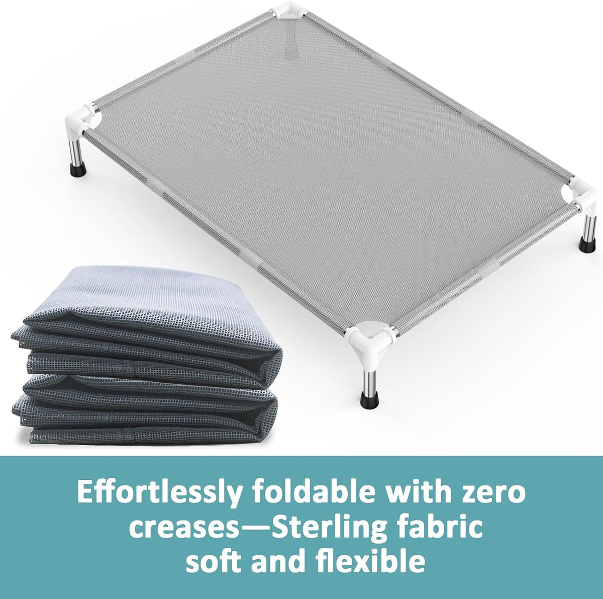 Elevated Dog Bed with Teslin Cooling Fabric, Lightweight Dog Cot - L-Gray - image 4