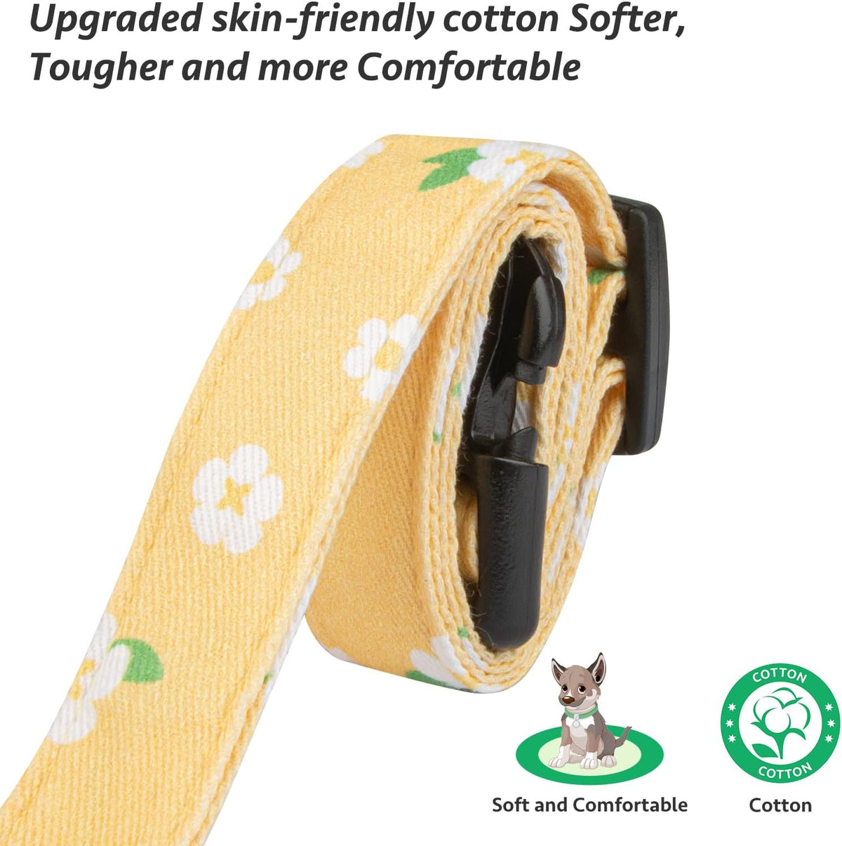 Cotton Dog Collar White and Pink Love Heart with Pendant Cute Dog - Yellow Flower / S - image 4