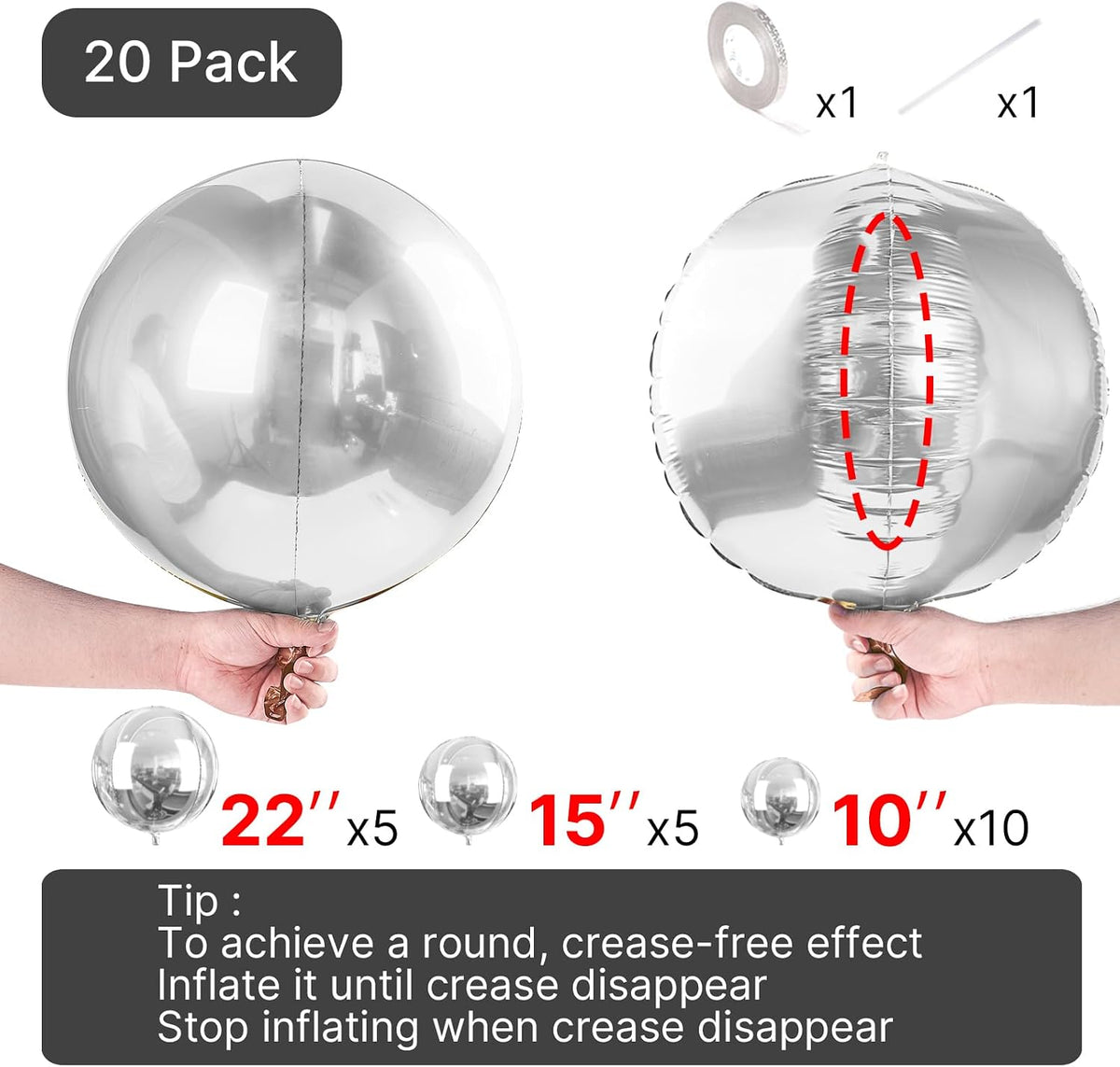 PartyWoo Metallic Silver Foil Balloons 20pcs Large Round Giant 4D - Silver / 20 PCS-3 Sizes - image 4