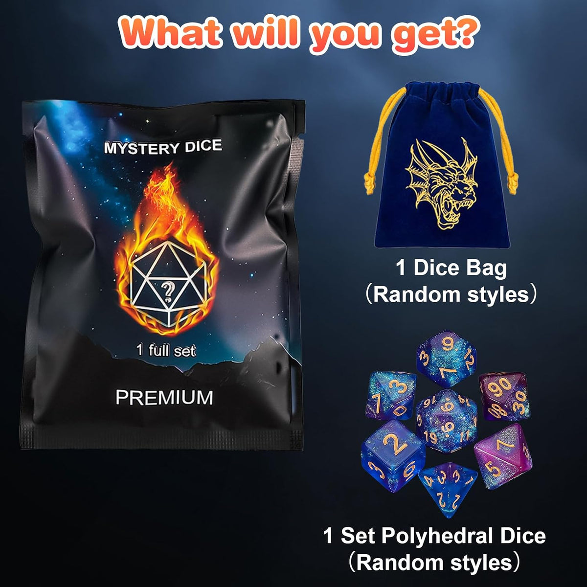 QMAY Mystery Dice Set – 7 Pcs Acrylic Polyhedral Dice + 1 Pcs Velvet Bag – Fun for Kids & Family - 1 bag Mystery Dice - image 2