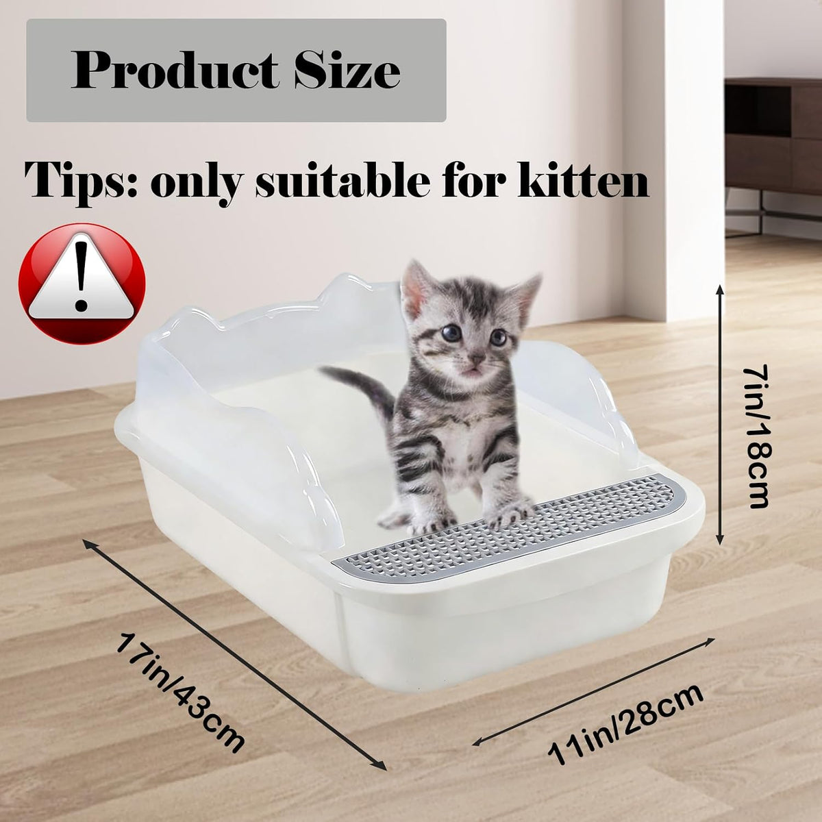 Open Cat Litter Box with High Side - 【Color：White】 - image 3
