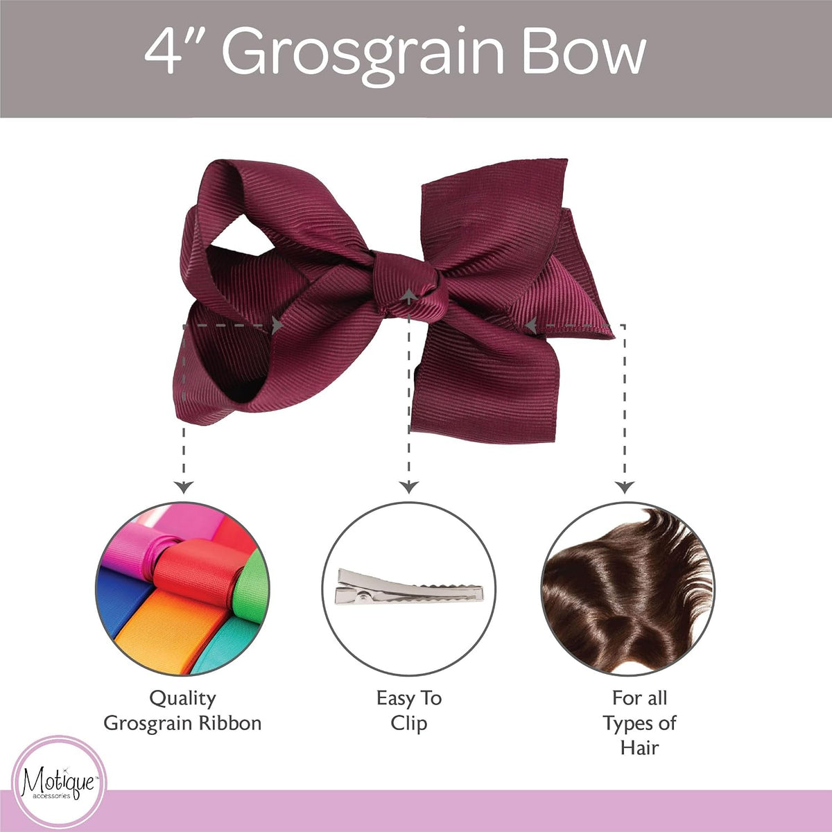 Motique Accessories 4 inch dusty rose grosgrain hair bow for girls on a metal alligator clip - view 29