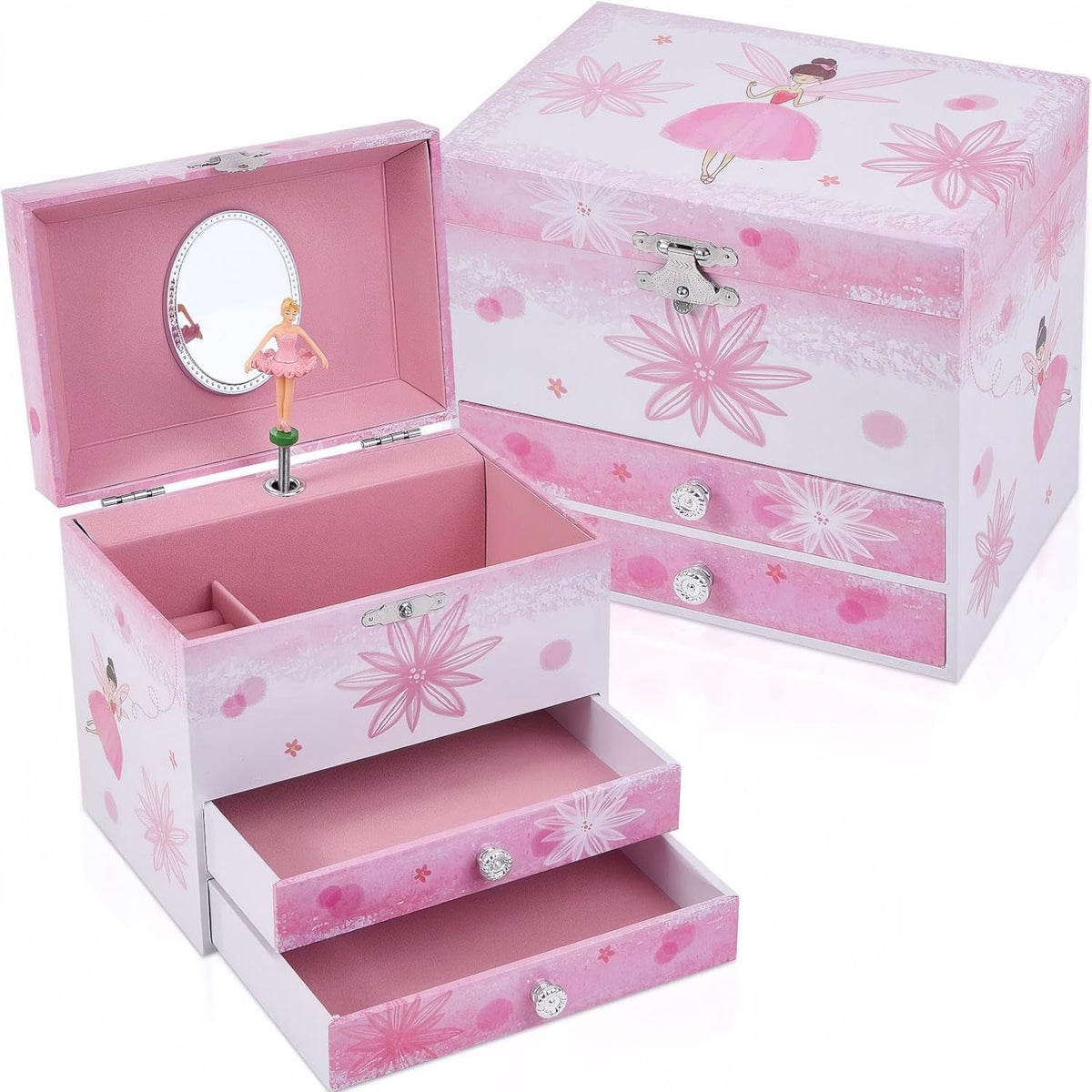 TAOPU ballerina musical jewelry box for girls with spinning dancer and two drawers - view 2