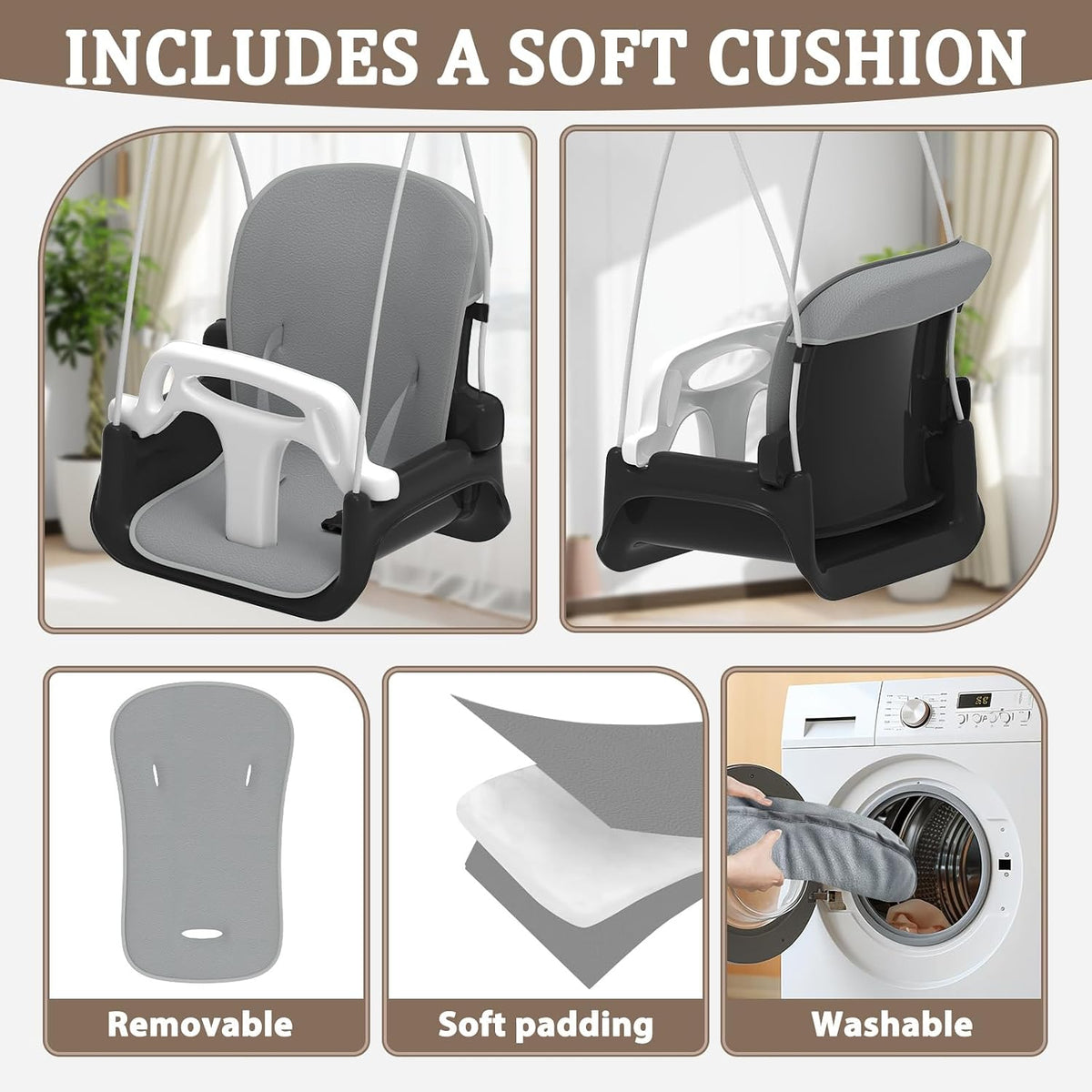JWPEHOE foldable toddler swing with soft cushion and metal frame - view 5