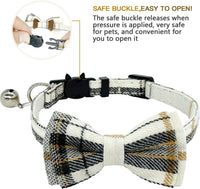 2 Pack/Set Cat Collar Breakaway with Cute Bow Tie and Bell for Kitty - Brown+Beige / Plaid - image 3