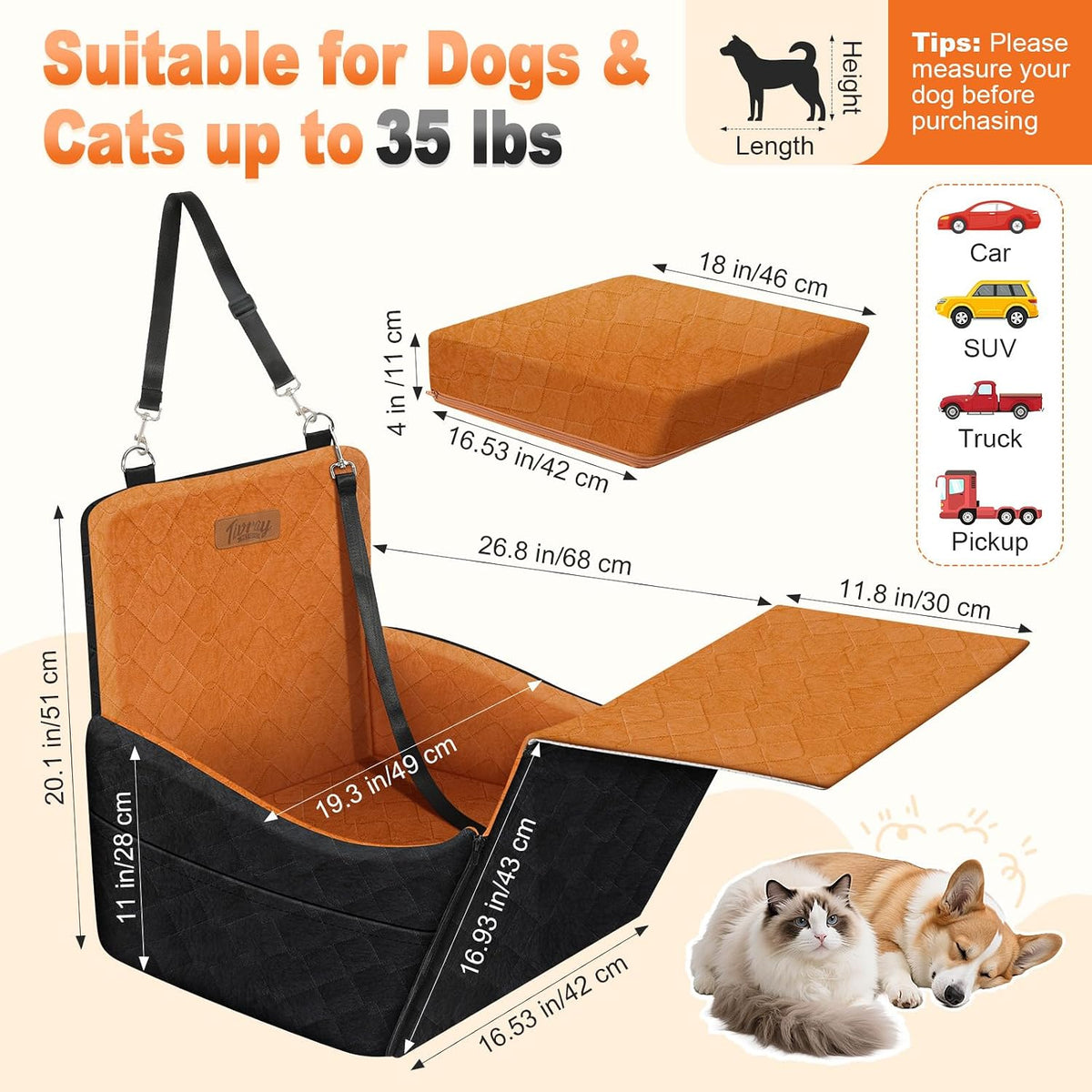 Elevated Dog Car Seat for Small and Medium Dogs Up to – Essentials for Dogs - Black + Brown / Single Seat - image 4