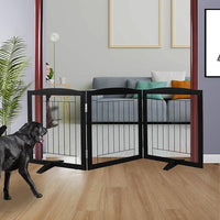 ZJSF Freestanding Dog Fence Indoor, Foldable Dog Gate for Doorways, Stairs or Hallways, Sturdy Wood Extra Wide Pet Gate with Support Feet for The House, Black, 24 "Height-3 Panels