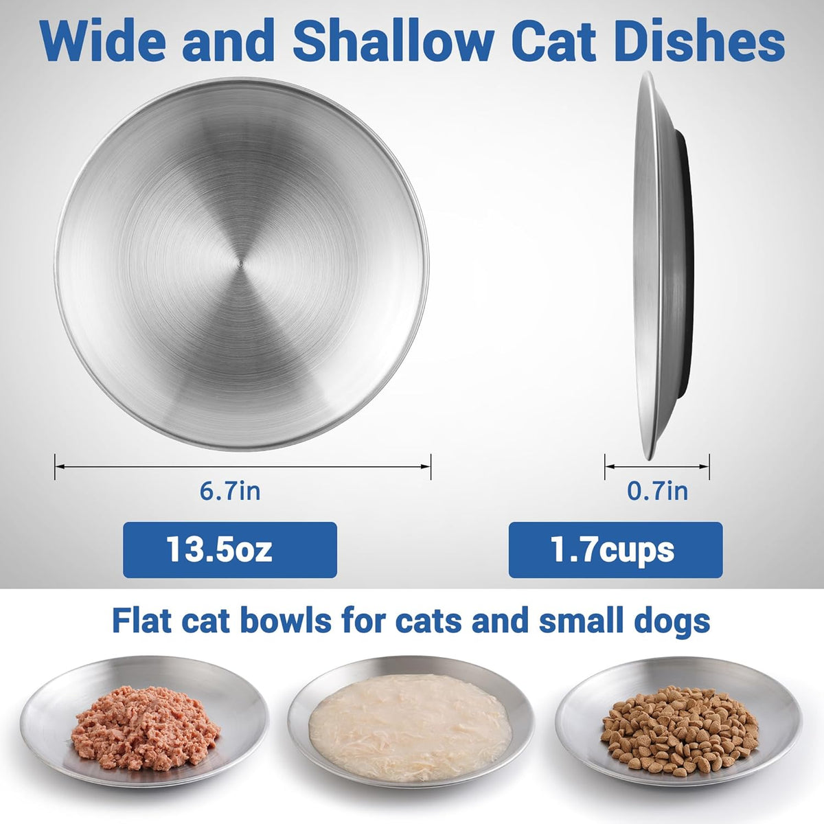 Stainless Steel Cat Bowls, Nonslip Cat Food Dishes or Plates – Essentials for Cats - Silver-6 Pack - image 4