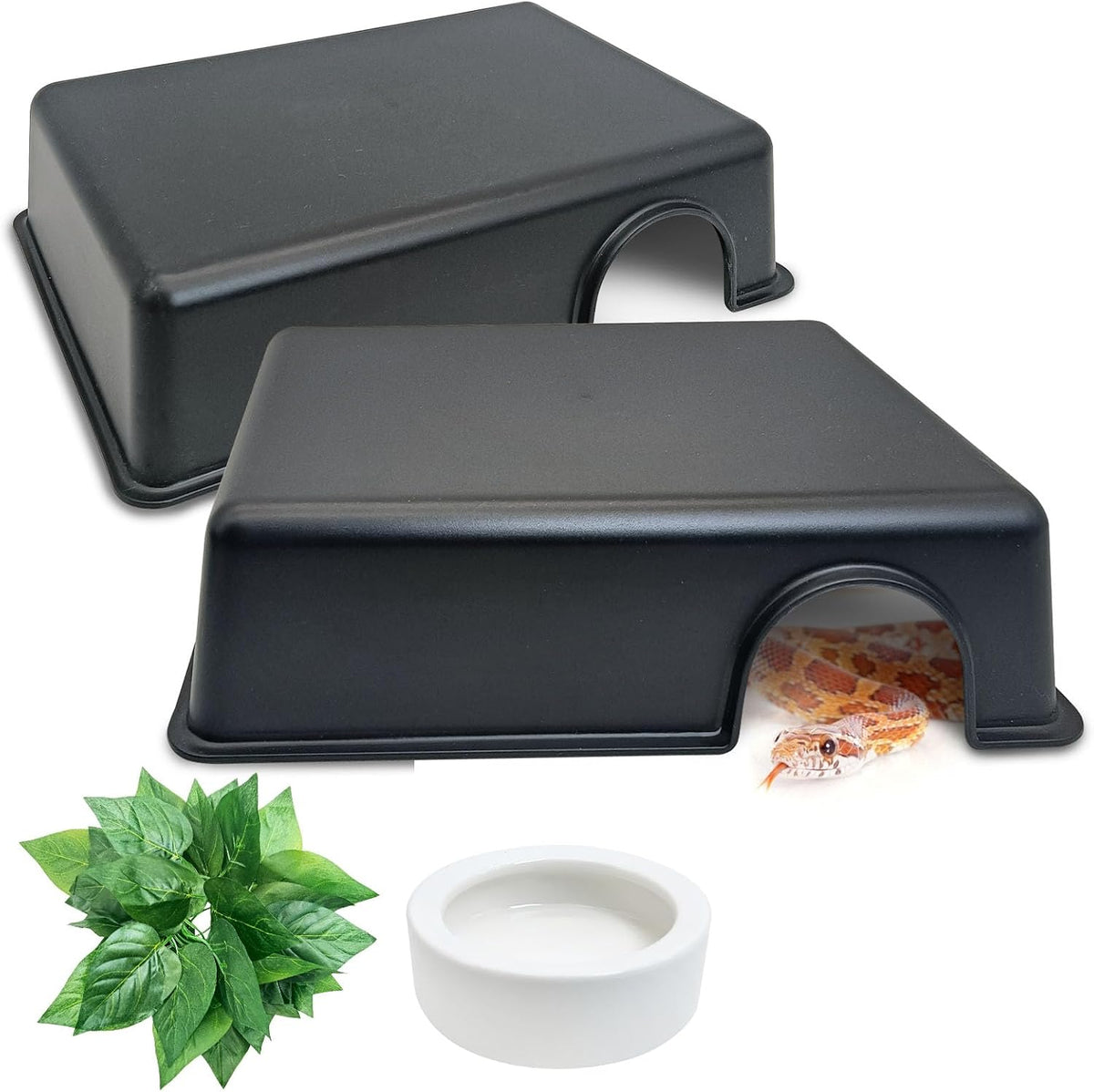 Leopard Gecko Humid Hide Reptiles Humidity Box – Essentials for Reptiles And Amphibians - Black Large Hide Box-2Pack