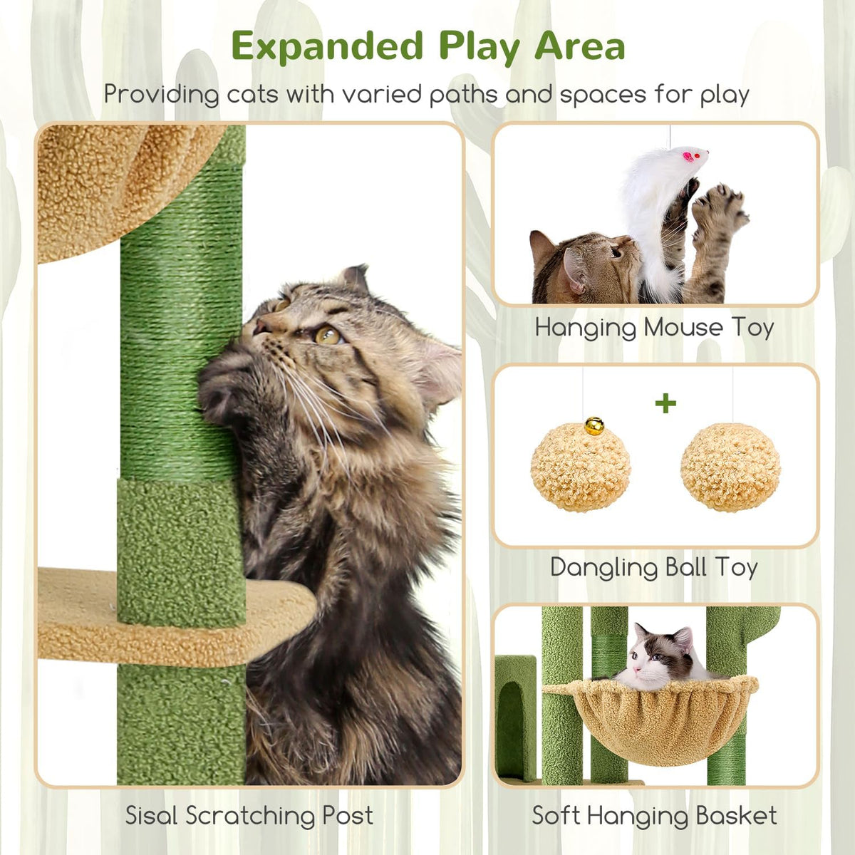 Globlazer Giant Cat Tree for Indoor Large Cats, F83 - 83inch / Cactus - image 4