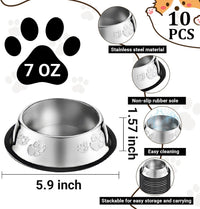 10 Pcs Stainless Steel Dog Bowl Pet Feeding Bowl with Rubber Base - 7 oz - image 2