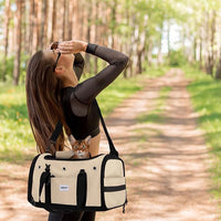 Pet Carrier Bag, Foldable Cat Bag Airline Approved, Soft-Sided Cat Travel Bag, Washable Dog Carrier Privacy Protection for Home Outdoor Travel(S, Brown)