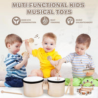 Vanplay bongo drum set for kids with drums, maracas, bells, harmonica and triangle - view 3