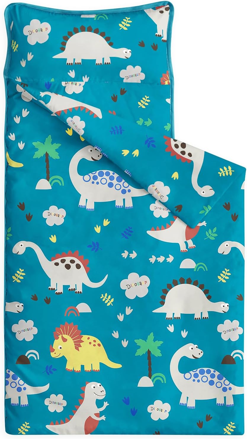 Wake In Cloud, Toddler Nap Mat with Pillow and Blanket - Standard - 50"x20" / Teal Blue