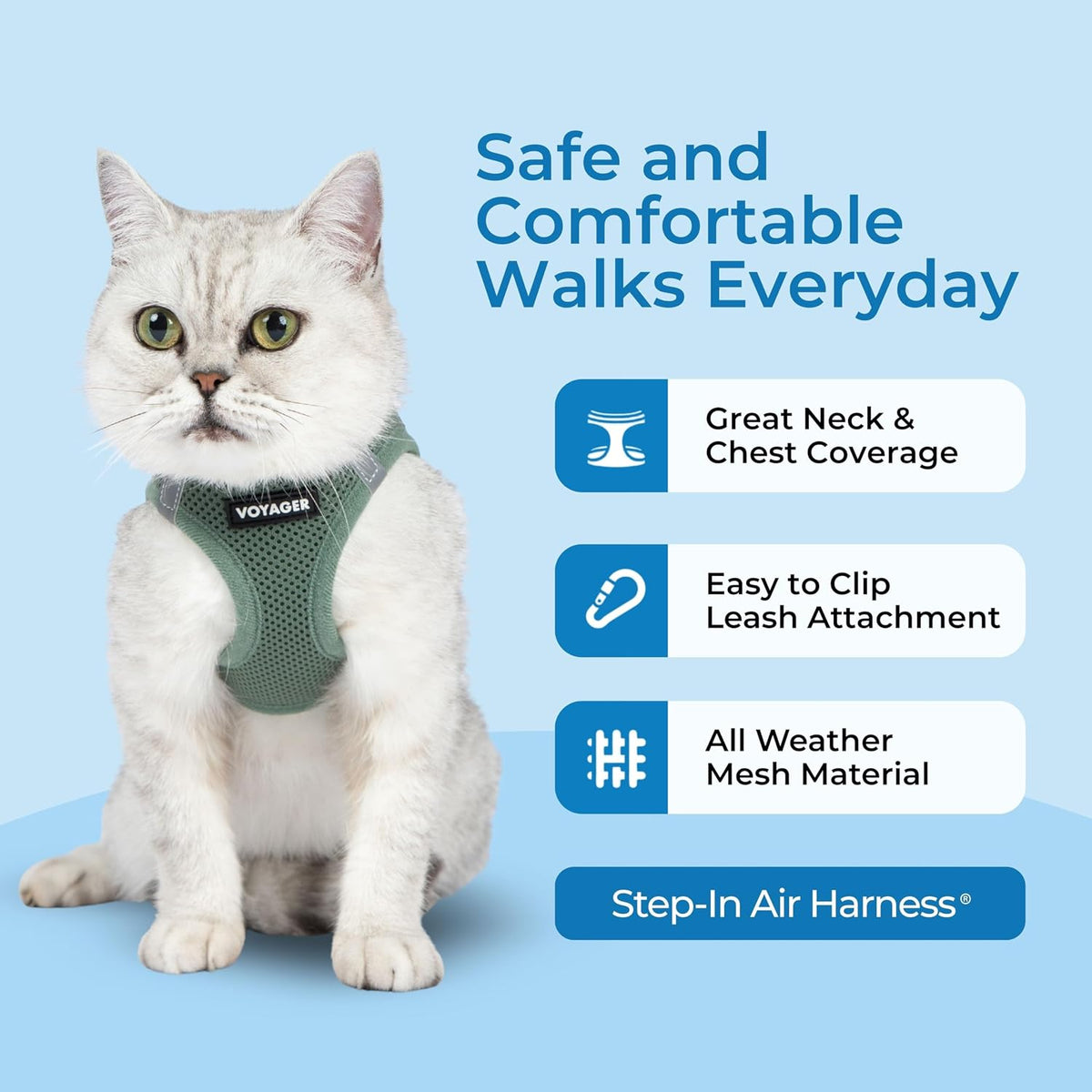 Voyager Step-in Air Cat Harness & Leash Set, XS - Moss Green / XS (Chest: 13.5 - 15") - image 2
