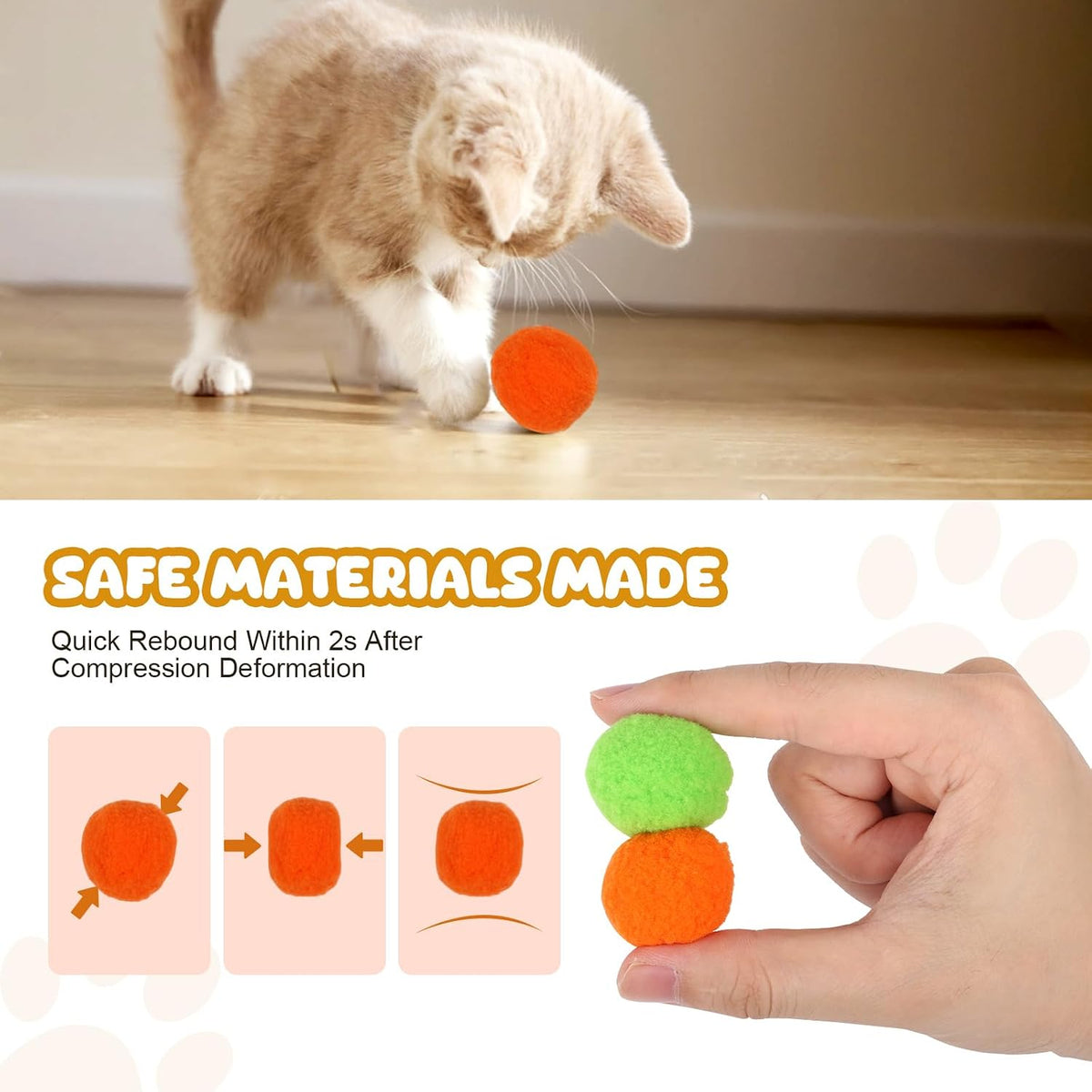 TEAWOO 50Pcs Cat Toys Pom Pom Balls with 1 Launcher Set - 1 launcher & 50 balls - image 3