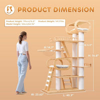 76.8'' Modern Cat Tree for Indoor Cats, Tall Wooden Cat Tower for Home Decoration, Multi-Level Tower with Transparent Cat Bed, Huge Cat Condo for Multi-Cat Families