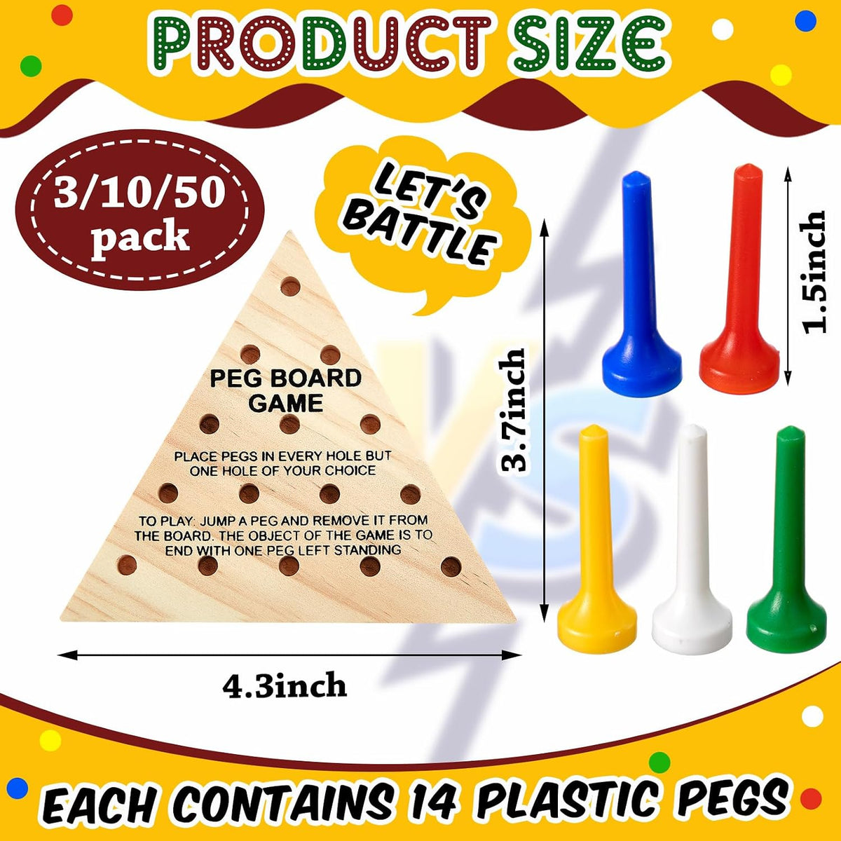 Zhanmai 3 Sets Wooden Triangle Peg Travel Game - Multi-color Peg / 10 - image 2