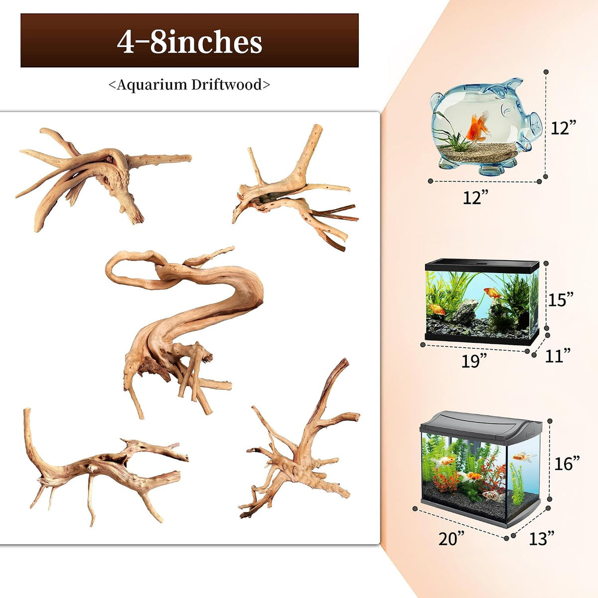 majoywoo Natural Driftwood for Aquarium Decor Fish Tank Decor Reptile - Spiderwood 4 to 8 Inch(Pack of 5) - image 2