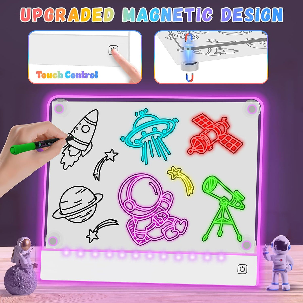 16" Rechargeable LED Drawing Board for Kids, 7 Colors - White2 / 1PACK - image 2
