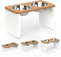Elevated Dog Bowls, Bamboo Raised Dog Bowl Stand – Essentials for Dogs - Teak - White / X Large: 13'' Tall-68 oz Bowl