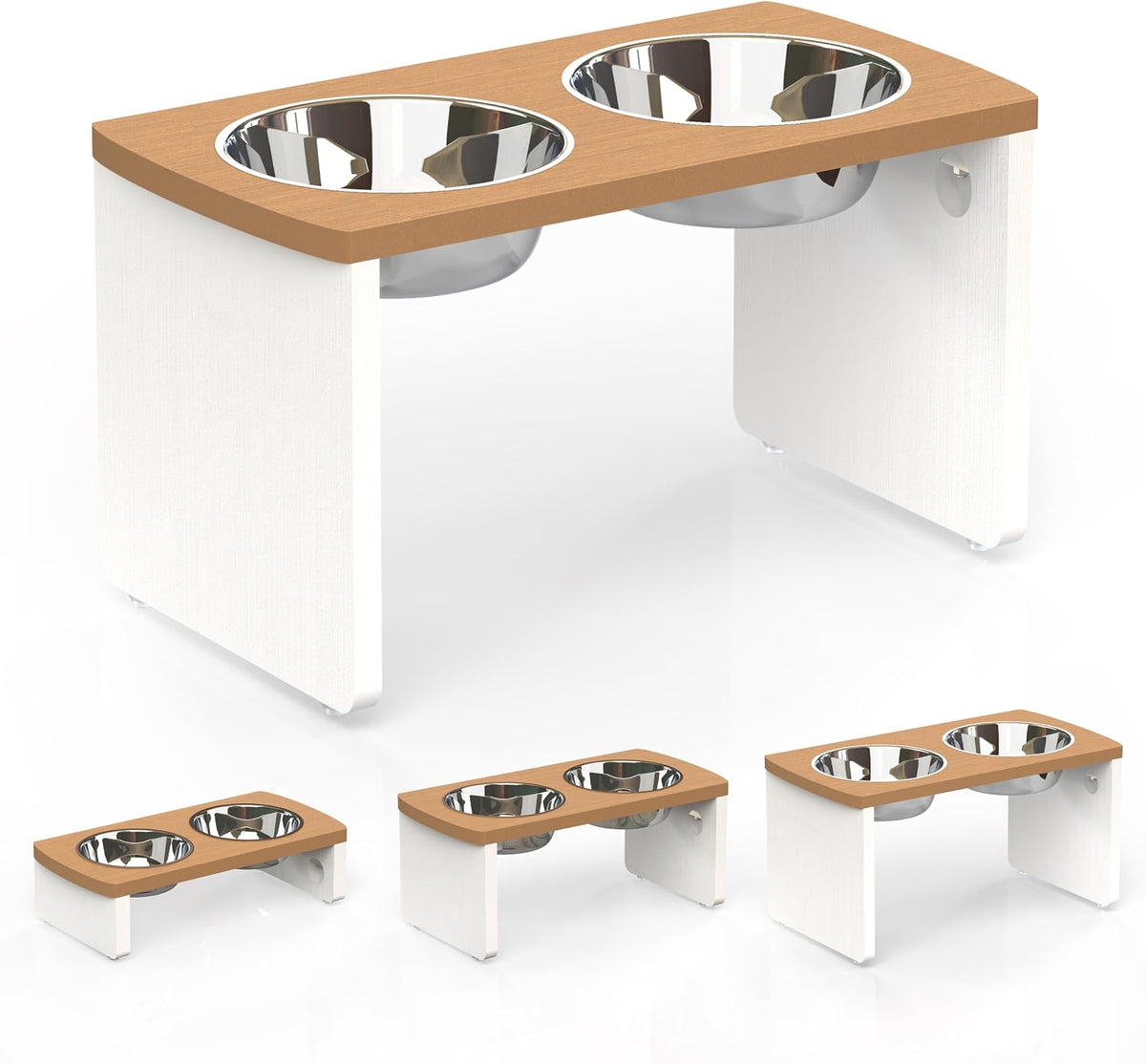 Elevated Dog Bowls, Bamboo Raised Dog Bowl Stand – Essentials for Dogs - Teak - White / X Large: 13'' Tall-68 oz Bowl