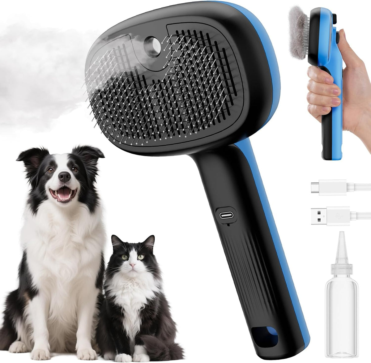 Pecute Self-Cleaning Steam Dog Cat Brush for Heavy Shedding/Long Coats – Essentials for Cats - Blue