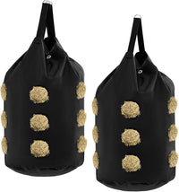 2 Pcs hay Bags for Horses Goats Slow Feed 1680D Oxford Bag Black Large Capacity Net Open Feed Hole Hay Holder for Horse Goats Sheep(15 Holes)