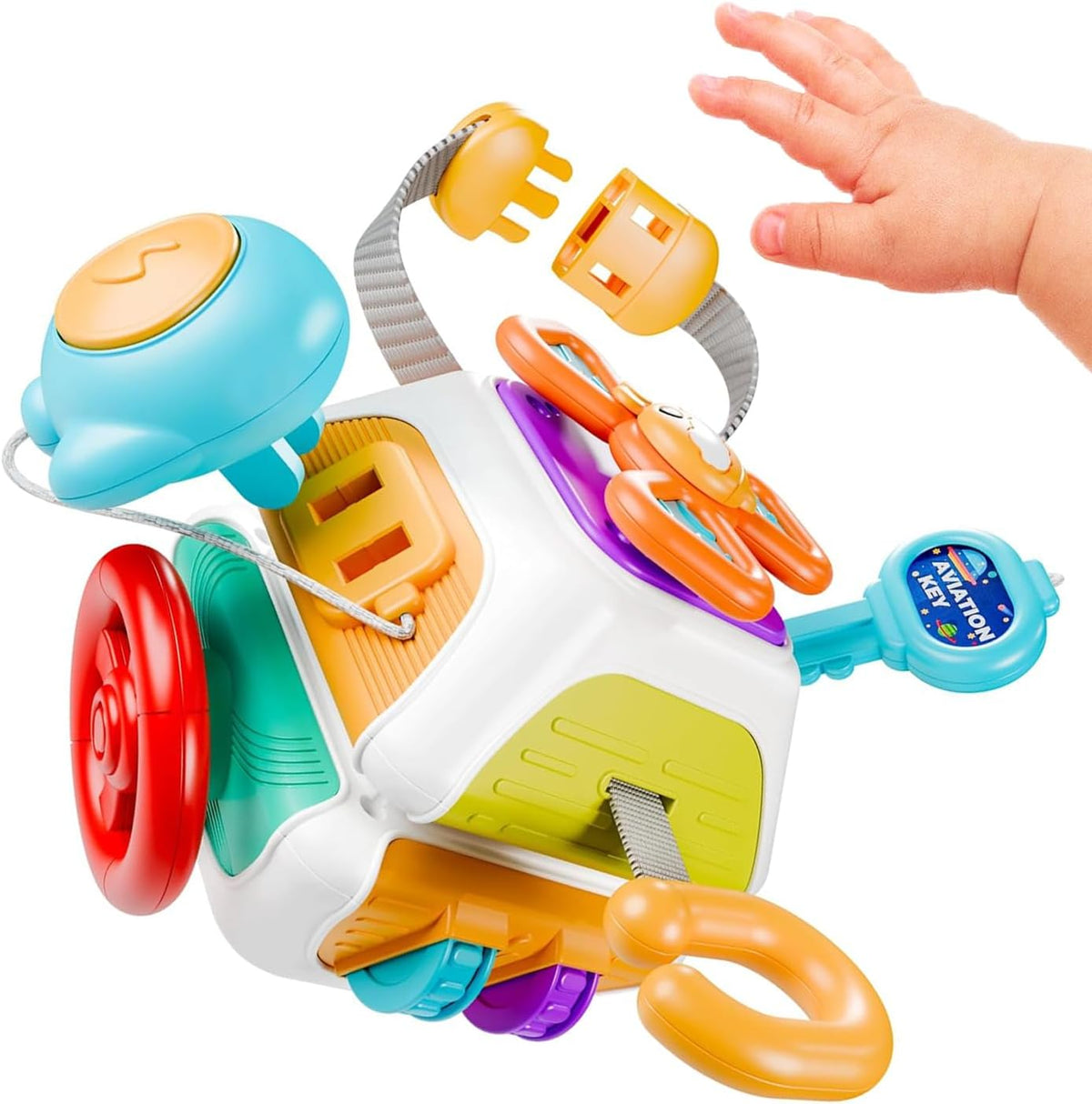 WYCYJU 10-sided busy cube for toddlers with spinner, steering wheel, gears and shift lever - view 2