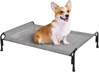 Veehoo Outdoor Elevated Dog Bed, Raised Dog Cot for Small Medium Dogs, Cooling Washable Waterproof Pet Hammock Beds with Slope Headrest, Breathable Mesh and Sturdy Frame, M, Black Silver, CWC2204